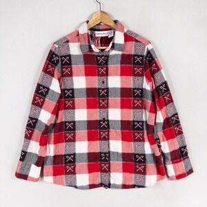 Country Store Christmas Shirt Womens XL Red Plaid Candy Cane Metallic Holiday